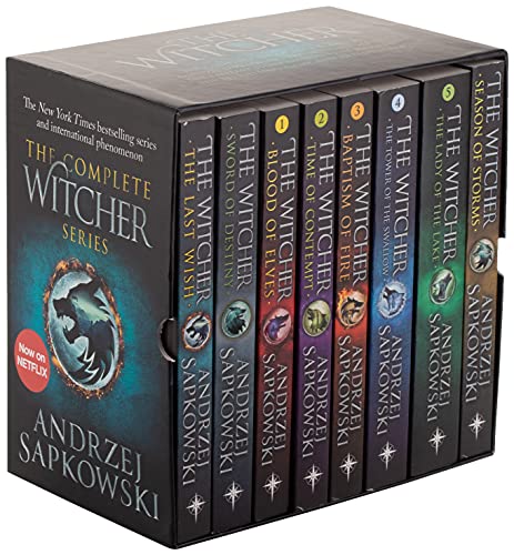 Witcher Boxed Set The Last Wish, Sword of Destiny, Blood of Elves, Time of Contempt, Baptism of Fire, the Tower of the Swallow, the Lady of the Lake, Season of Storms