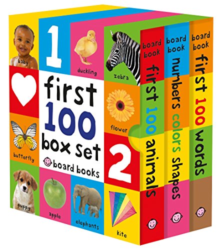 First 100 Board Book Box Set (3 books): First 100 Words, Numbers Colors Shapes, and First 100 Animals