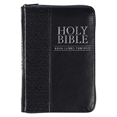 KJV Holy Bible, Mini Pocket Bible ? Zippered Black Faux Leather Bible w/Ribbon Marker, King James Version